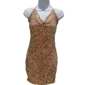 Windsor Party Dress Pink Sequins Mini Dress Womens Small Cowl Neck Sparkle Hoco